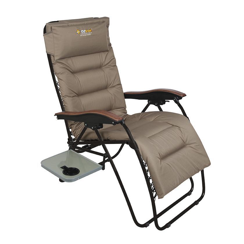 oztrail sun lounge deluxe chair with side table