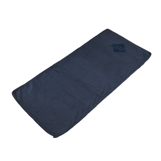 The OZtrail Sundowner 900 Swag Mattress Cover in a rich navy blue features a logo on the top corner and provides optimal protection for your swag mattress. Perfectly presented against a white background, this rectangular design ensures both style and comfort for your outdoor adventures.